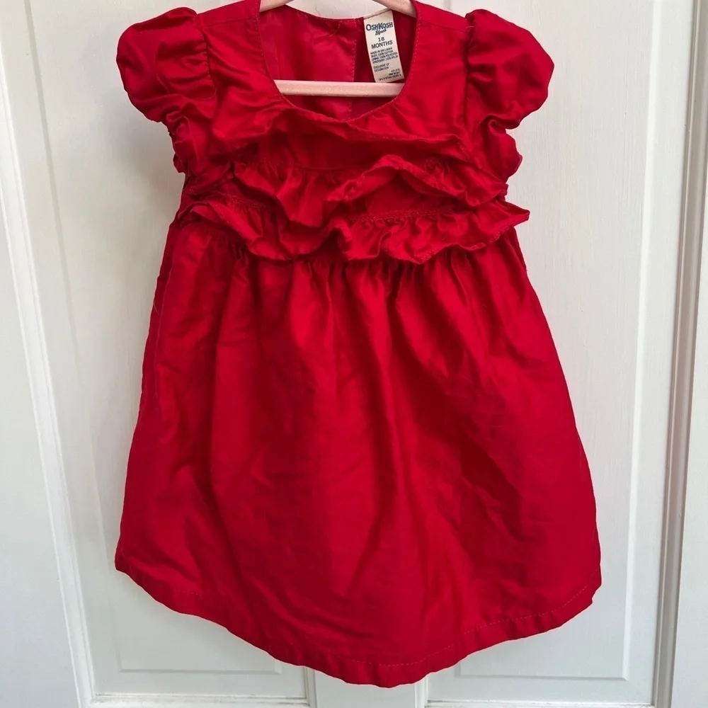 OshKosh Red Christmas Dress with Bow and Puff Sleeves